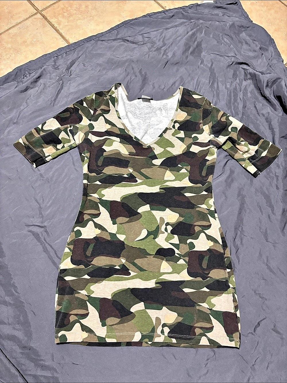 Venaus Camo Mini Dress in Green & Brown Size small